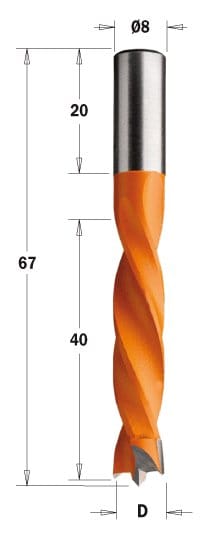307.095.12 Wiertło NP HW D=9,52 I=40L=67 S=8x20 LH