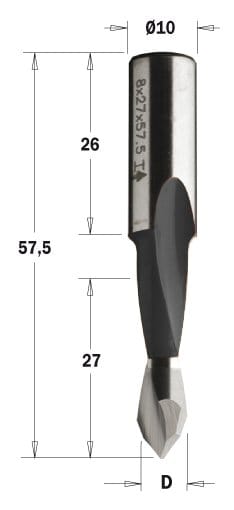 313.080.41 Wiertło P HW D=8 I=27 L=57,5S=10x26 RH XTREME-HW