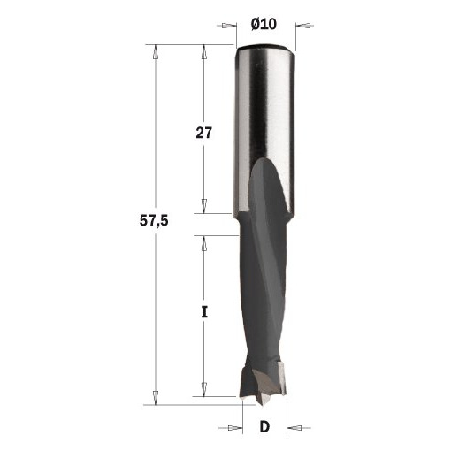 Wiertło nieprzelotowe HM krótkie D16 I27 L57,5 S10x27 RH CMT Orange Tools 310.160.11