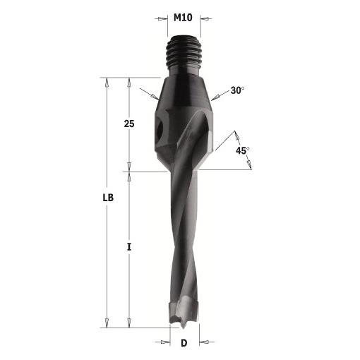Wiertło nieprzelotowe HM z gwintem i pogłębiaczem 45° D10 I20 LB45 M10/30° LH CMT Orange Tools 332.100.12