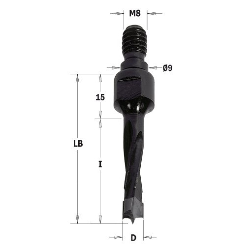 Wiertło nieprzelotowe HM z chwytem gwintowanym D8 I40 LB55 M8/9 LH CMT Orange Tools 353.080.12